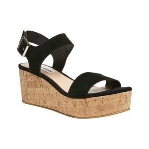 Steve Madden Breathe Black Cork Wedge